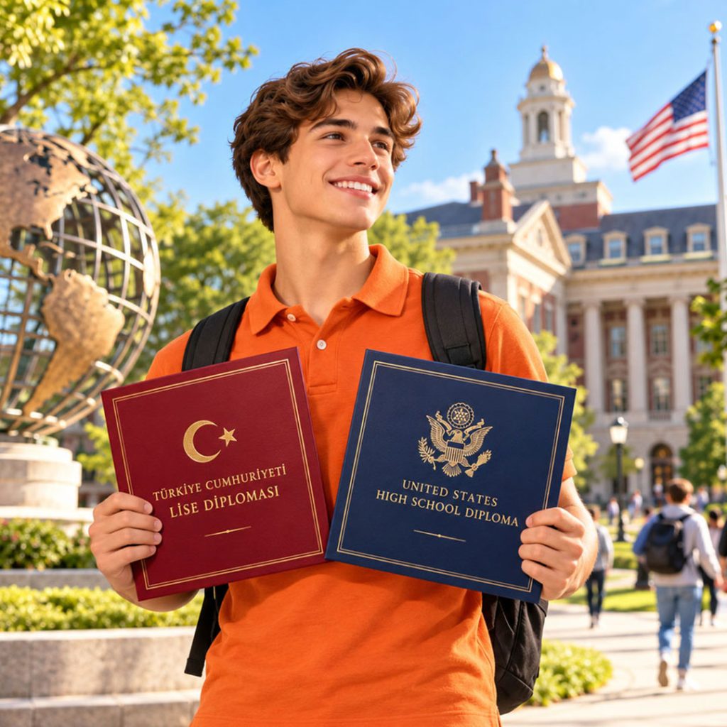 Türk ve Amerikan lise diplomasını alan öğrenci